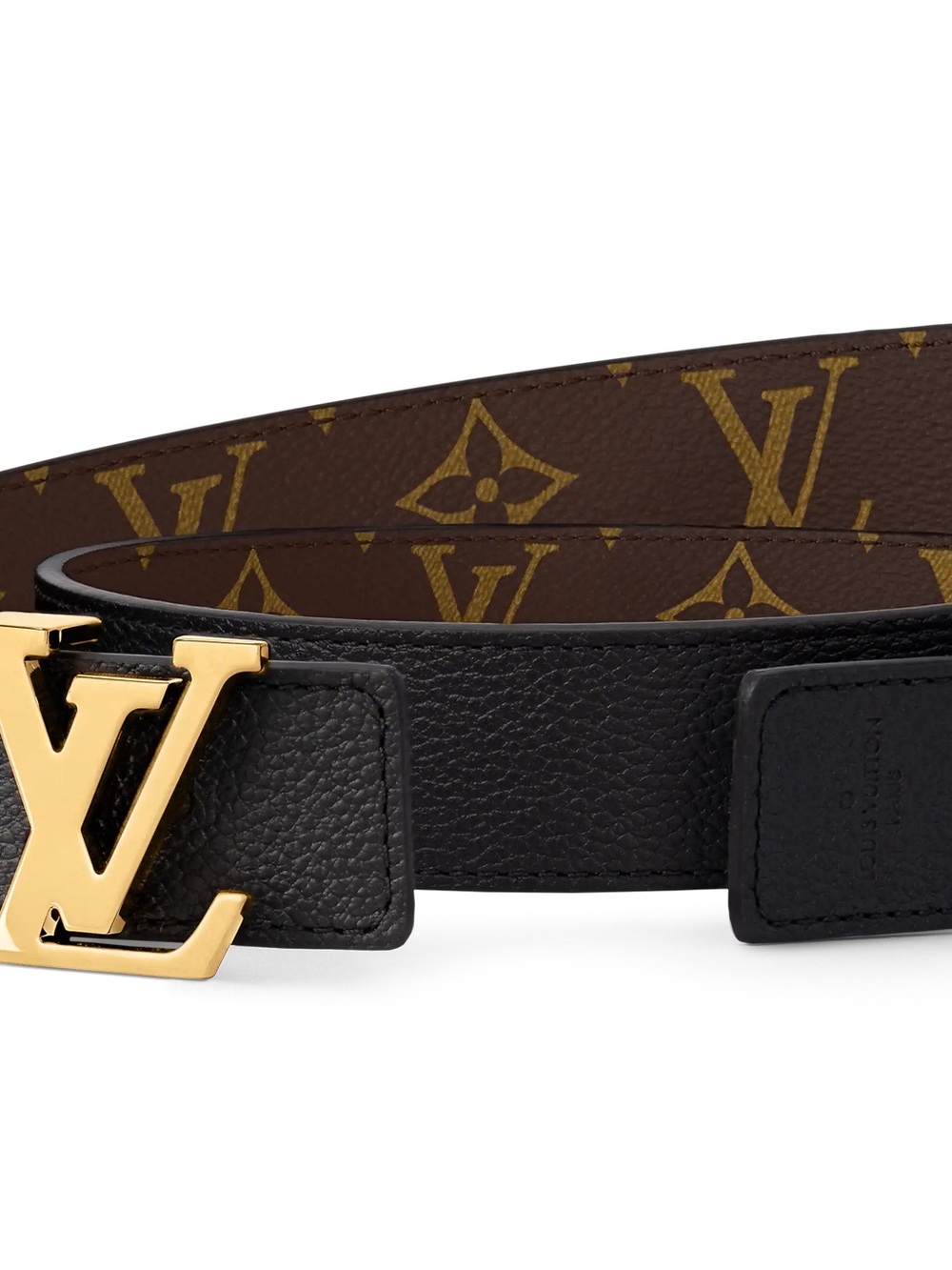 Louis Vuitton Black Leather Reversible Monogram Belt with Gold LV Buckle